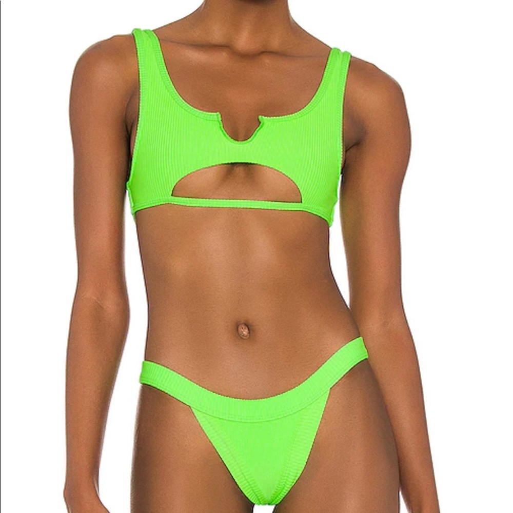 Frankie’s bikinis Cole ribbed top and bottom neon glow